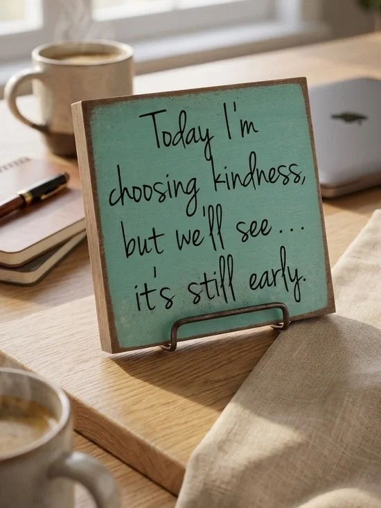 Turquoise Wooden Sign Choosing Kindness But It’s Still Early 5”x5”