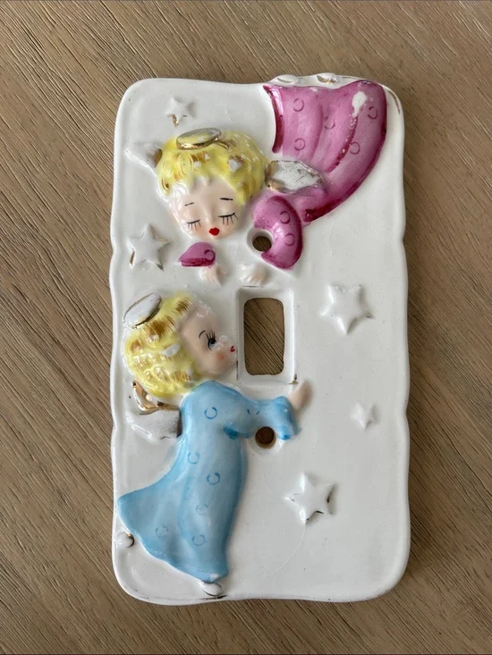 Vintage Ceramic Angels Light Switch Cover Painted YONA 1956 Japan