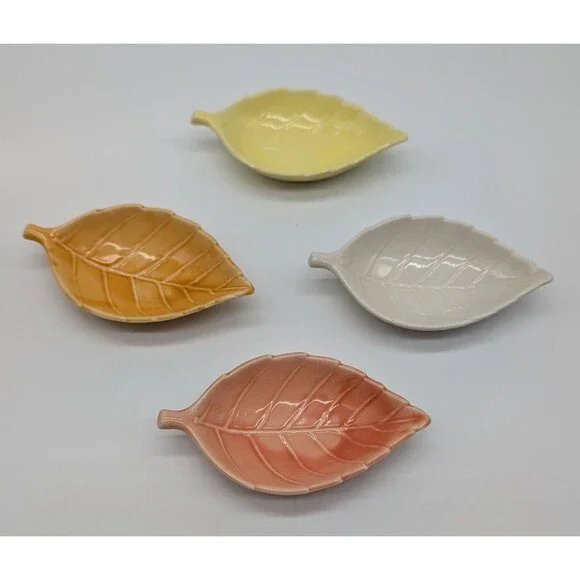 Set Of 4 Sushi Leaf Chopsticks Holders Dishes Ceramic Colorful