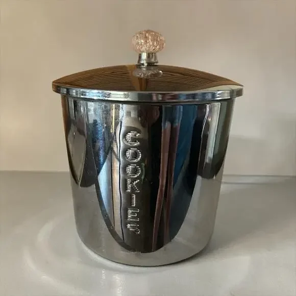 Vtg 50s EVEREDY Stainless Chrome COOKIE JAR Canister 9” Pink Glass Ball Knob