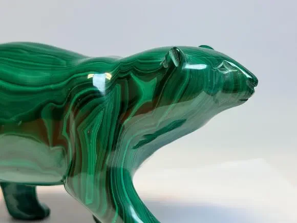 Super Large Malachite Bear Figurine | Green Carved Stone Crystal, Statue, Zaire