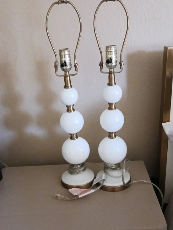 Brass & White Glass Orb Table Lamp Pair - Elegant Home Accents
