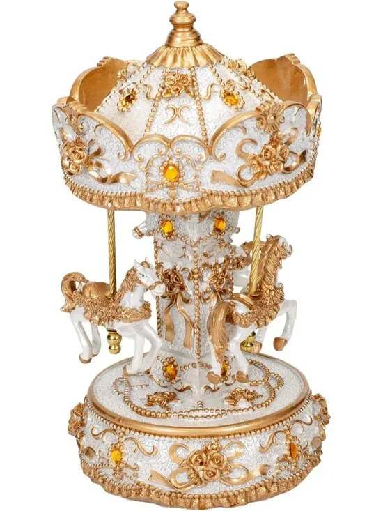 Gilded Gold Tone Musical Carousel Figurine - 10
