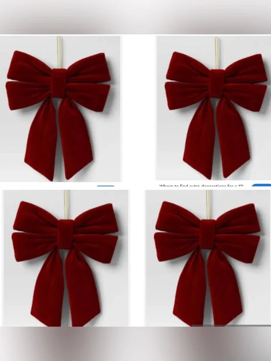**Set of 4** Large Single Christmas Decorative Bow Burgundy Velvet - Wondershop™