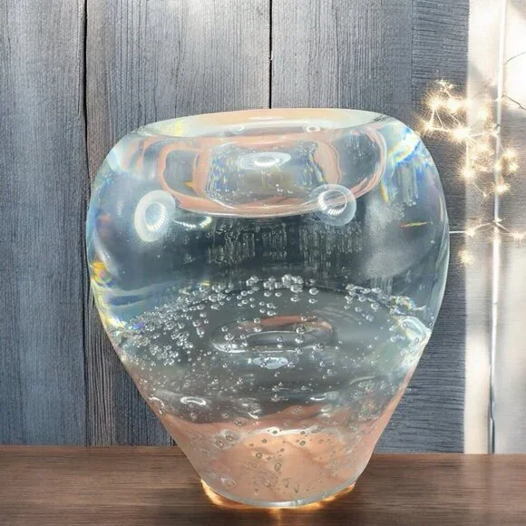 Clear Crystal Votive Candle Holder Made In Poland Small Bubbles Hollow‎ Bottom