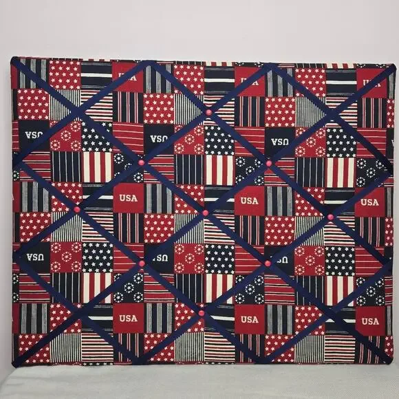Patriotic Americana French Memo Board Handmade In VT 16x20in NWOT