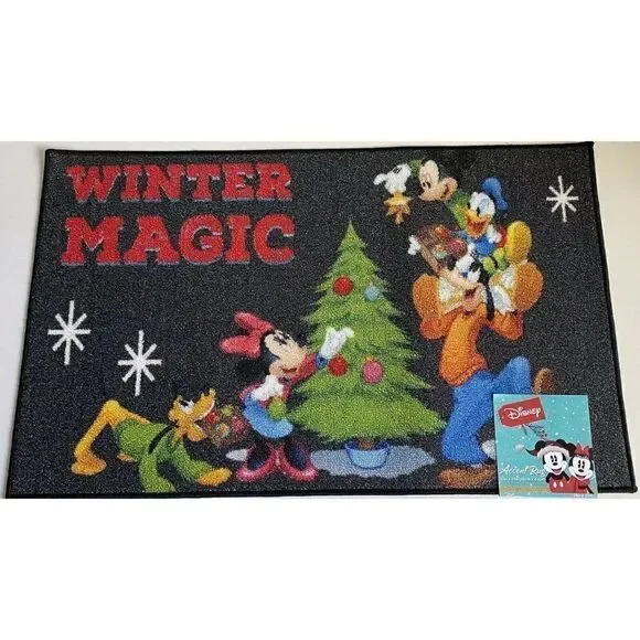 Disney Christmas Mickey Minnie Pluto Goofy Donald Winter Magic Accent Rug 20x32”