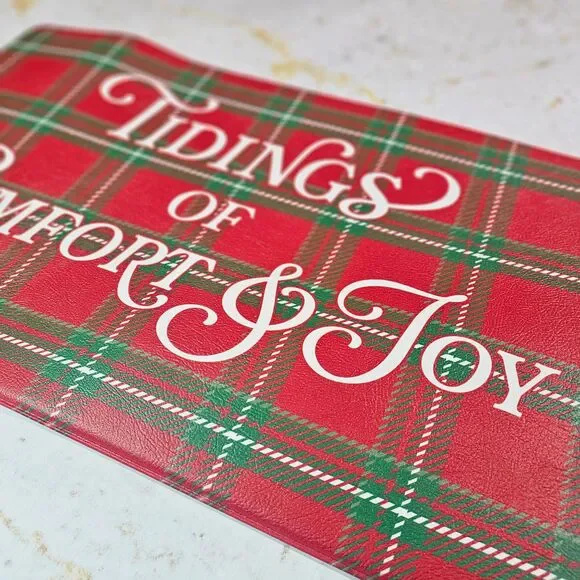 NEW Christmas Foam Kitchen Floor Mat Tidings of Comfort & Joy 29x17 Plaid Rug