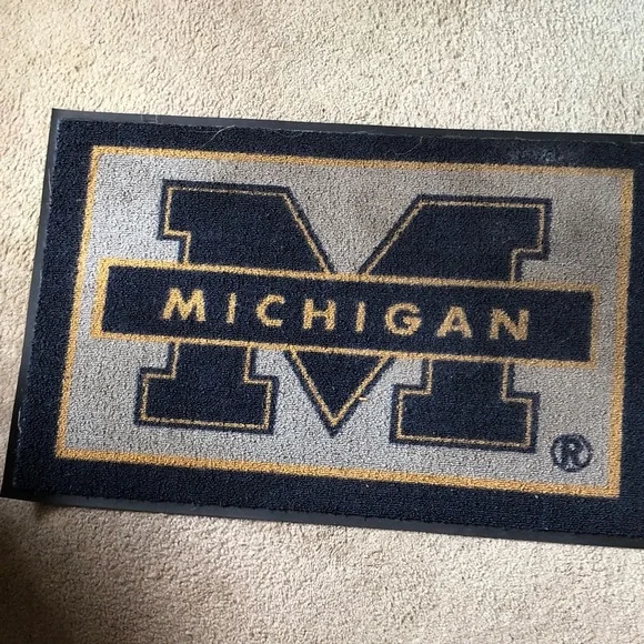 Michigan Block M Doormat in Navy and Maize