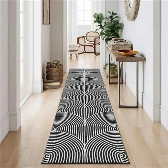 Long Hallway Runner Rug 2.6'x10' Washable Rug Runners Modern Reversible Black