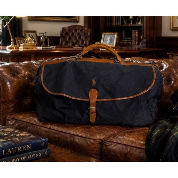 Vintage POLO RALPH LAUREN Boston Duffle Bag Canvas Leather Safari Weekender RRL