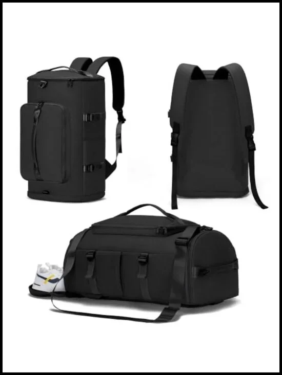 Canvas Duffle Bag with Shoe Compartment - 3 Ways to Carry, Wet Pocket, 42L