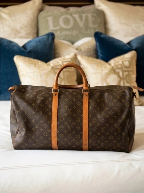 Louis Vuitton Monogram Canvas Duffel with Tan Leather Trim
