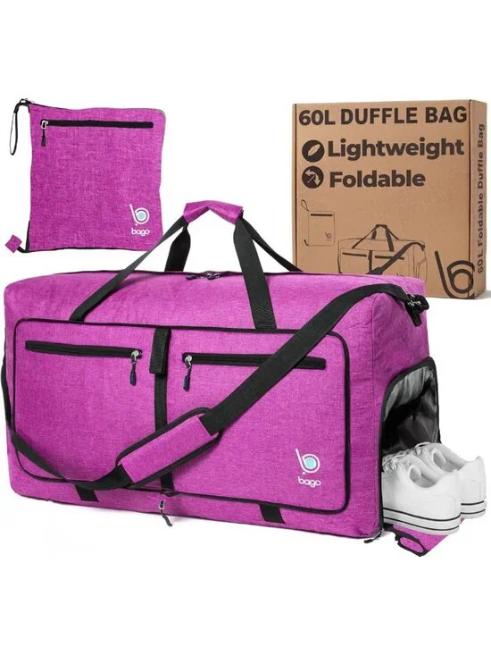 Durable Lightweight 60L Duffle Bag for Travel | Foldable Weekender with Shoe