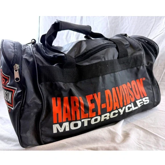 Harley Davidson Motorcycles Duffel Bag Black Orange Travel Gym Gear Bag 19 inch