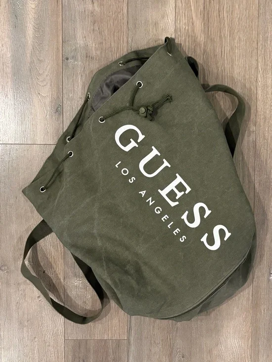 GUESS Olive Green Canvas Duffel with Logo