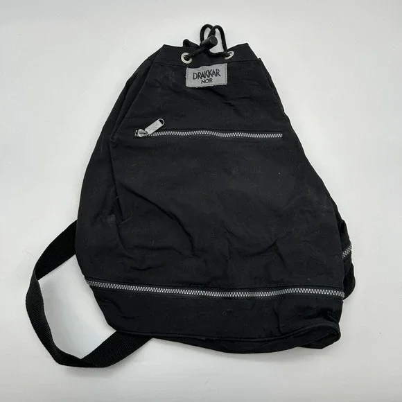 Vintage Drakkar Noir Black Sling Bag Backpack Drawstring One Strap Duffel Gym