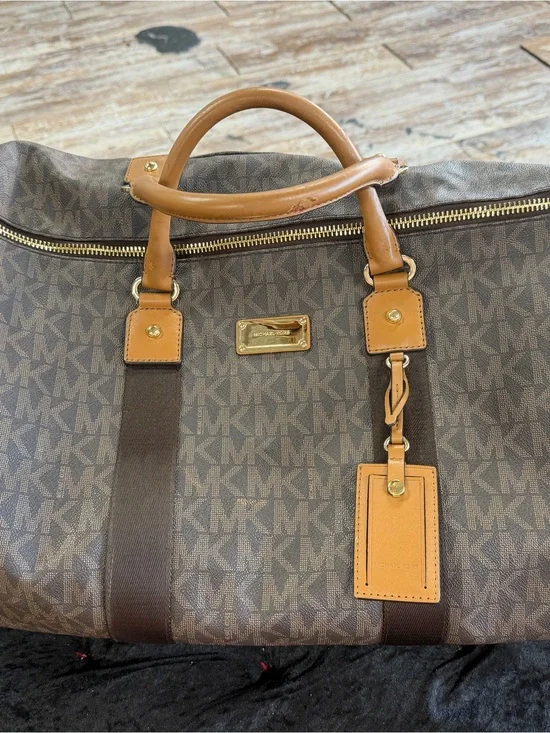 Michael Kors Brown & Tan Monogram Duffel Bag