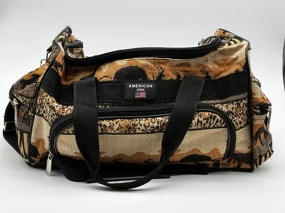 Vintage American UNI Safari Animal Tapestry Duffel Bag Travel Gym Tote 18”