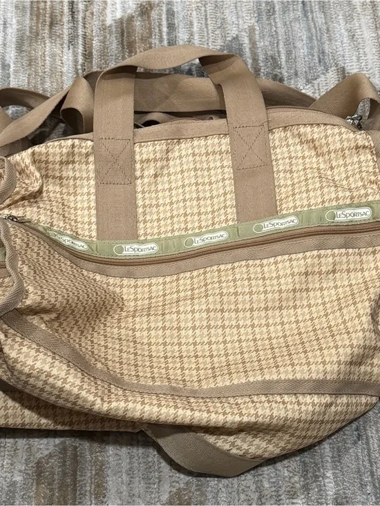 LeSportsac Beige Houndstooth Canvas Duffel Bag