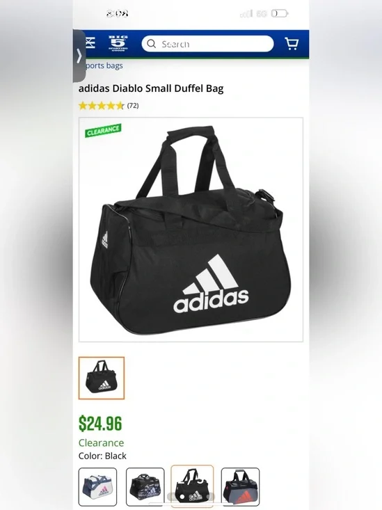 🆕Adidas Unisex Black & White Small Diablo Logo Athletic Duffel Gym Bag⭐️⭐️