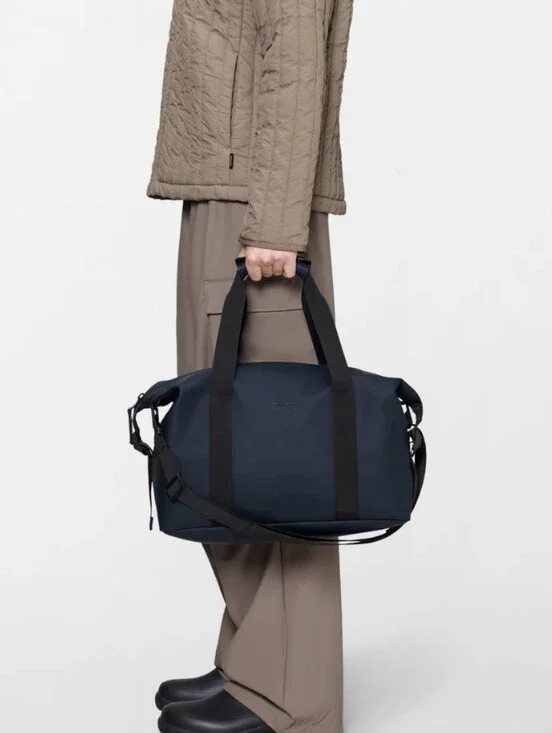 Rains Navy Small Unisex Waterproof Travel Duffel Bag with Black Straps