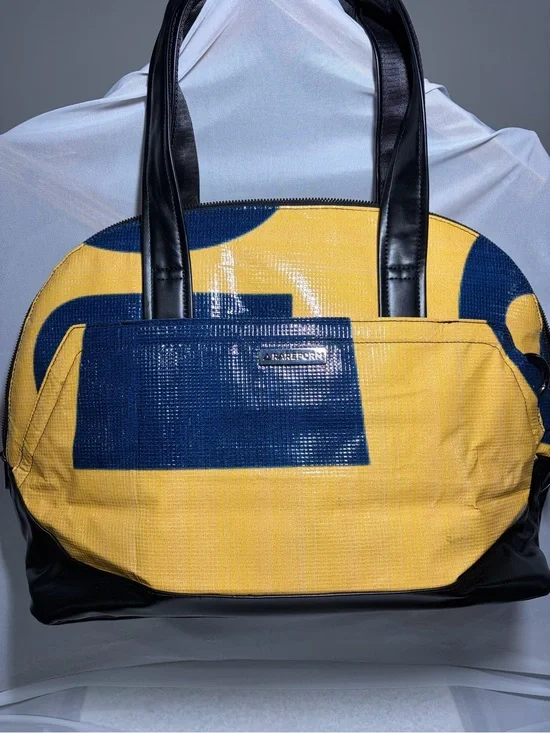 Rareform: Yellow and Navy Duffel Bag with Black Handles