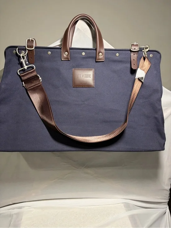 Timber & Trade Navy Canvas Duffel with Brown Leather Trim