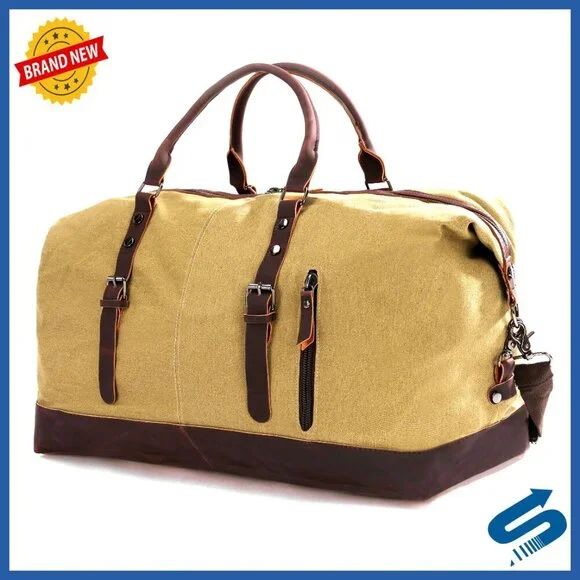 Large Canvas Travel Duffle Bag Weekender Carry On Gym Tote Multi-Pocket