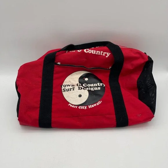 Vintage‎ 80s Town & Country Surf Designs Red Duffel Bag Pearl City Hawaii