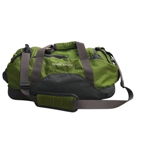 Eddie Bauer Expedition 20 Duffle Bag Green Gray Ripstop Nylon Travel Gym Sport