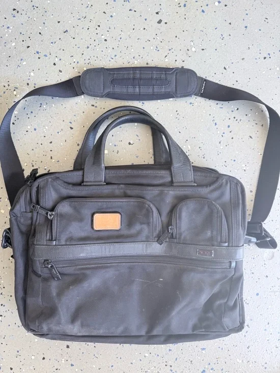Tumi Black Men's Alpha Large Nylon & Leather Briefcase Messenger Bag