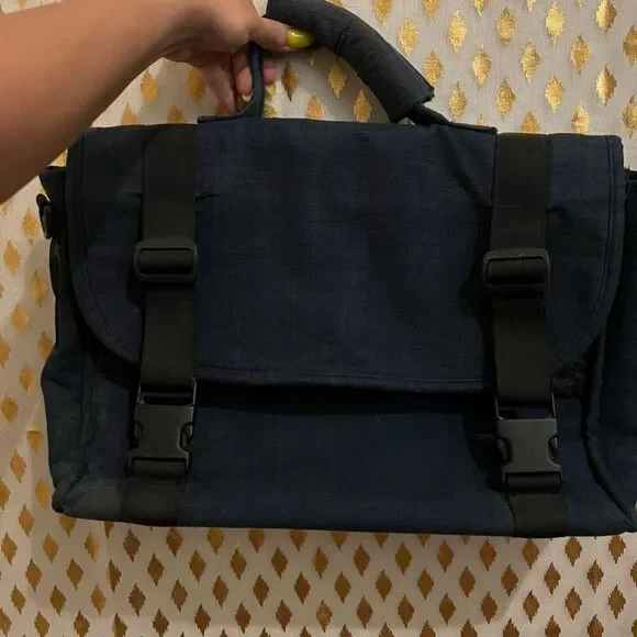 Vintage book bag denim with buckles