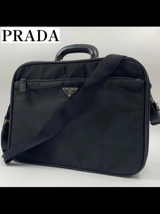Prada Black Nylon Laptop Briefcase with Shoulder Strap