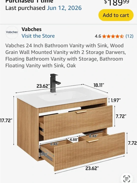 Oak 24-Inch Wall-Mounted Bathroom Vanity with White Sink