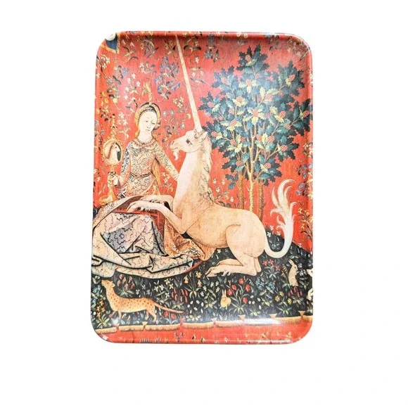 Decorative Crafts Inc Italy Lady and the Unicorn Tapestry Trinket Tray 6x4