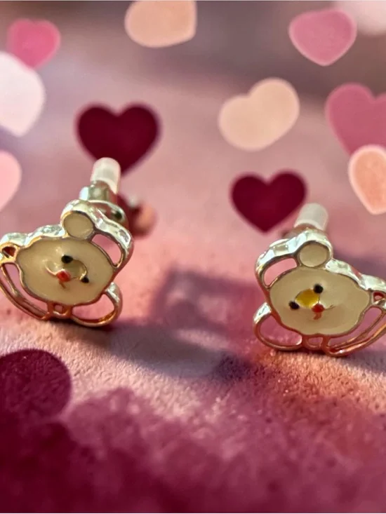Kids Cute Santa Stud Earrings - White and Gold