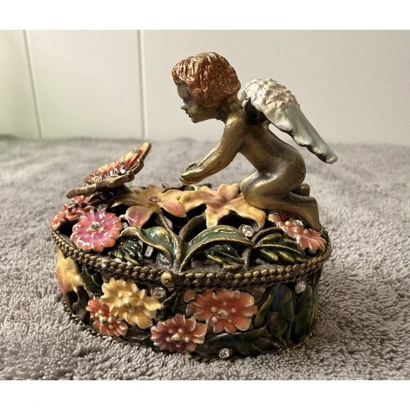 Angel Butterfly Trinket Box ~ Enamel & Rhinestones