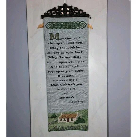 Irish Blessing Woven Tapestry Wall Hanging Celtic 13x35 Scroll Top Made In USA