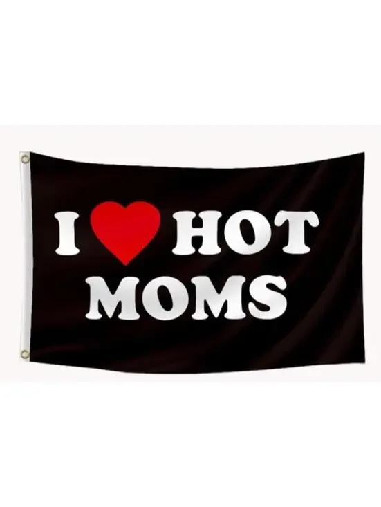 I Love Hot Moms Tapestry Flag 5x3 Dorm Decor Heart Milf Banner Funny Wall Black