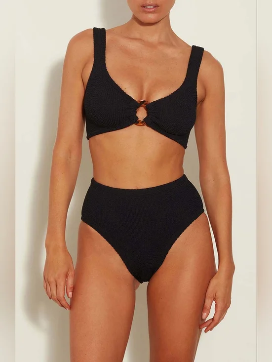 HUNZA G Black Stretch Nylon Nadine Bikini One Size SW1