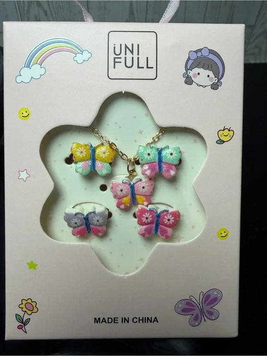 5pc Kids Butterfly Necklace and Ring Set - Pastel Multicolor