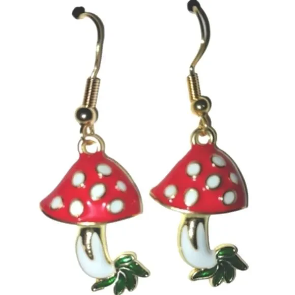 Red Super Cute Mushroom Dangle Earrings