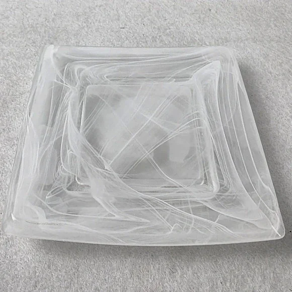 Square White Alabaster Swirl Glass Trinket Dish Marbled Decorative Tray 6.25in