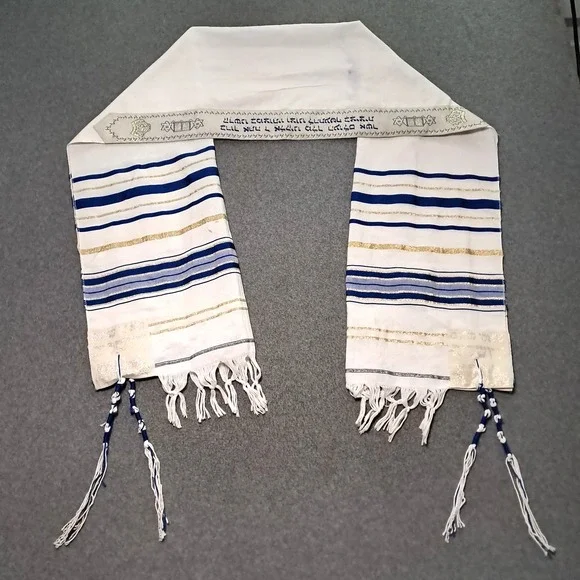 Tallit Gadol Jewish Prayer Shawl Blue, Gold & Cream 6' x 22.5