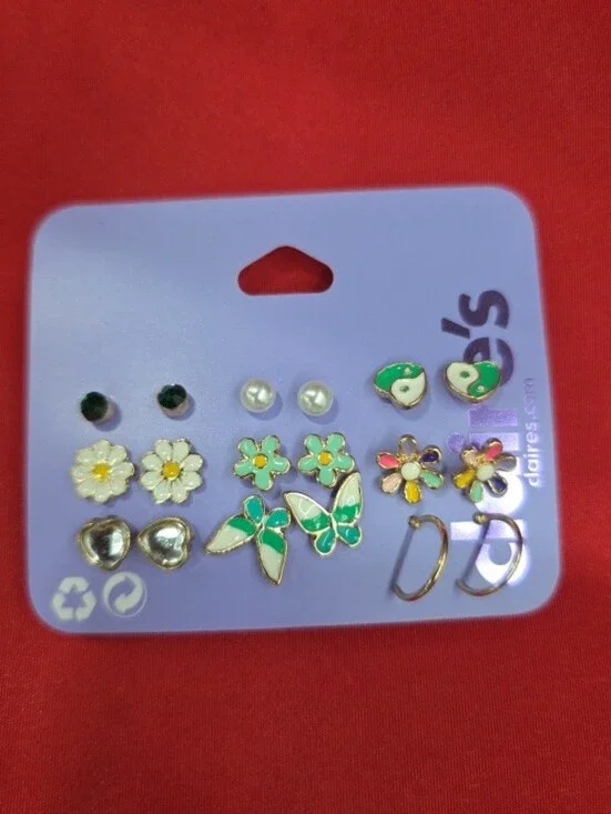 Claire's Green Floral & Butterfly Earring Set