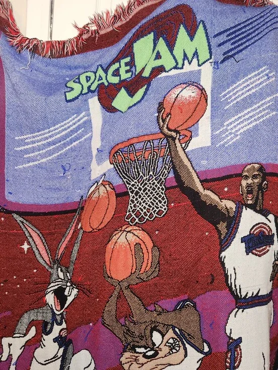 Vintage 1996 Space Jam Michael Jordan/ Looney Tunes Woven Tapestry Throw Blanket