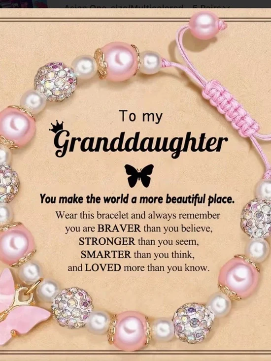 Granddaughter Pink Pearl and Crystal Charm Bracelet