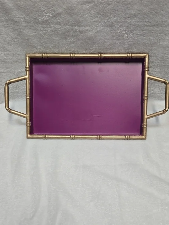 NWT Gold Frame Purple Metal Tray - Decorative Home Bath Accent 16x8.5
