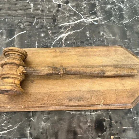 Handmade Rustic Wooden Gavel and Base - Brown